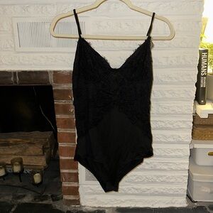 Nasty Gal Satin/Lace Bodysuit with Clasp Closure Size M